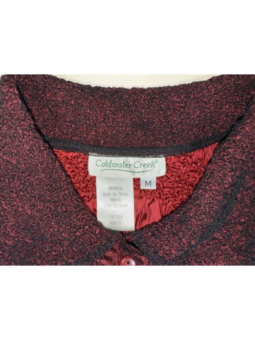 Coldwater Creek Red Crinkle Button-Up Top Lightweight Textured Chevron Medium - Picture 6 of 15
